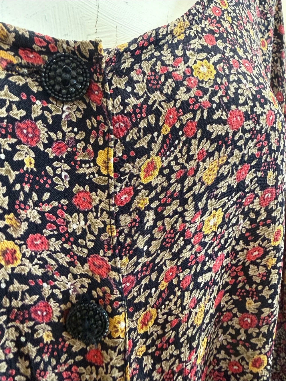 Vintage Putumayo Floral Long-Sleeve Button Front Dress in Brown